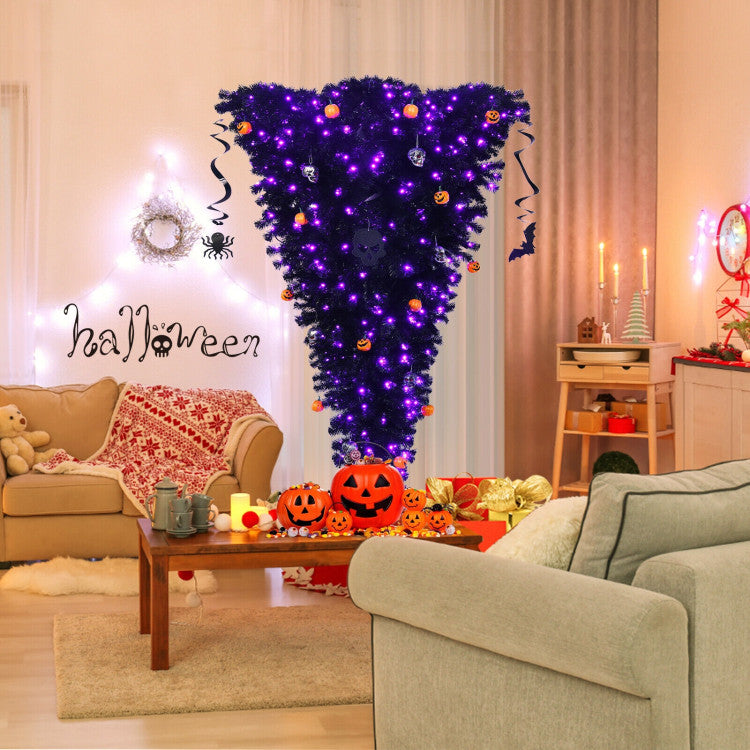 6 Feet Upside Down Artificial Christmas Tree with 270 Purple LED lights