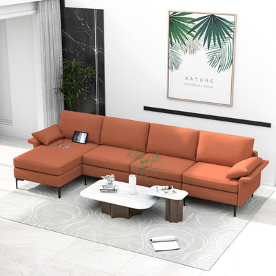 Extra Large L-shaped Sectional Sofa with Reversible Chaise--Rust Red