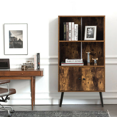 2-Tier Retro Bookcase Bookshelf with 3 Compartments