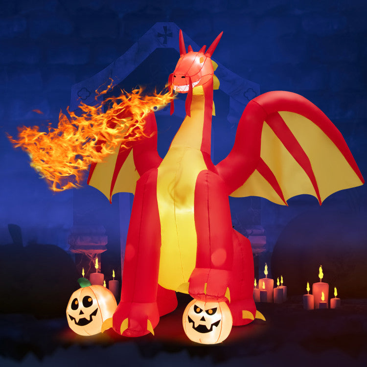 10 Feet Outdoor Halloween Decor Giant Inflatable Animated Fire Dragon with Built-in LED Lights