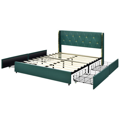 Full/Queen Size PU Leather Upholstered Bed Frame with 4 Drawers