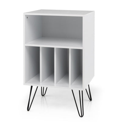 Freestanding Record Player Stand Record Storage Cabinet with Metal Legs