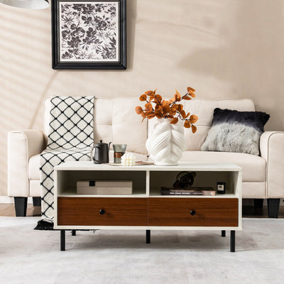 2 Tier 40 Inch Length Modern Rectangle Coffee Table with Storage Shelf and Drawers