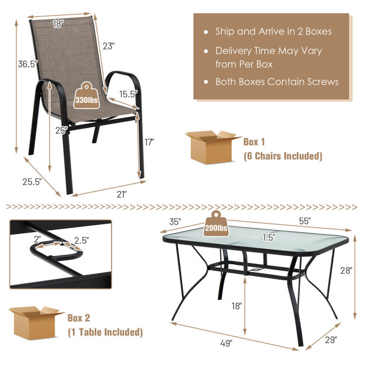 7-Piece Patio Dining Set with 6 Stackable Chairs