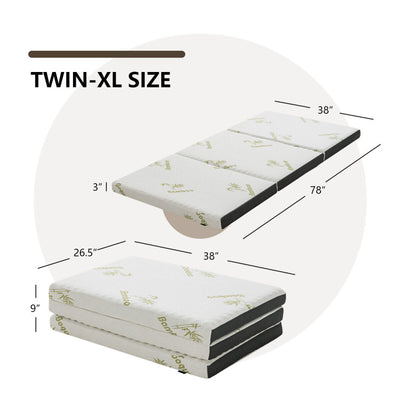 Portable Tri-fold Memory Foam Floor Mattress Topper with Carrying Bag