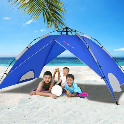 2-in-1 4 Person Instant Pop-up Waterproof Camping Tent--Blue