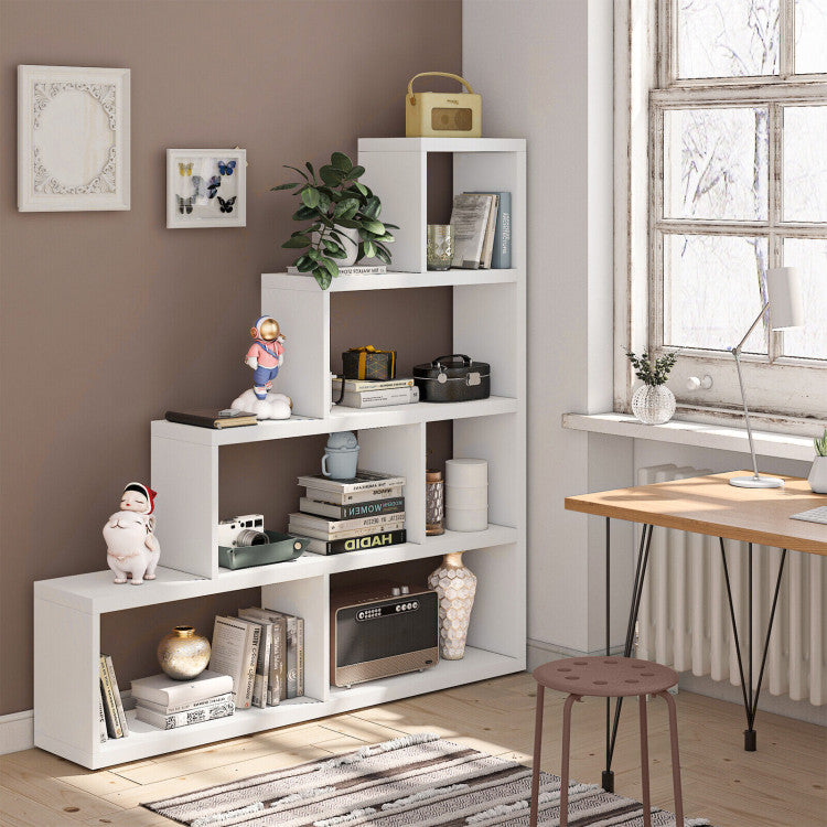 L Shaped Freestanding Ladder Corner Bookshelf with 6 Cubes