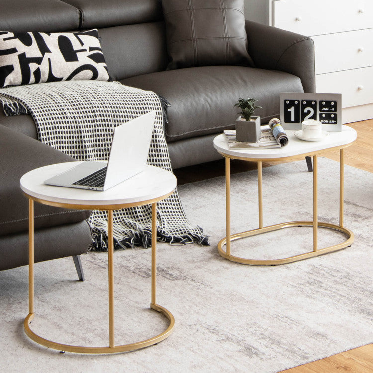 Modern Marble Look Stacking Nesting Coffee Table Set