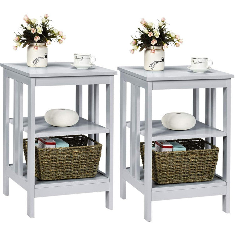 2 Pieces 3-Tier Nightstand with Reinforced Bars and Stable Structure