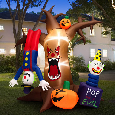 8 Feet Halloween Inflatable Tree Giant Blow-up Spooky Dead Tree with Pop-up Clowns