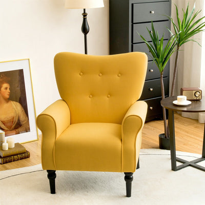 Upholstered Fabric Accent Chair with Tufted Backrest and Rubber Wood Legs