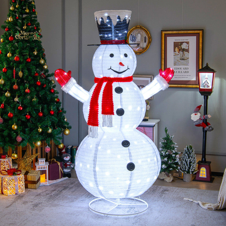 6 Feet Lighted Snowman with Top Hat and Red Scarf