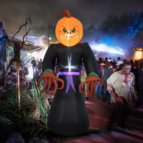 6.5 Feet Inflatable Halloween Warlock with Pumpkin Head Blow-up Pumpkin Reaper