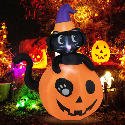 5 Feet Inflatable Halloween Pumpkin with Witch's Black Cat