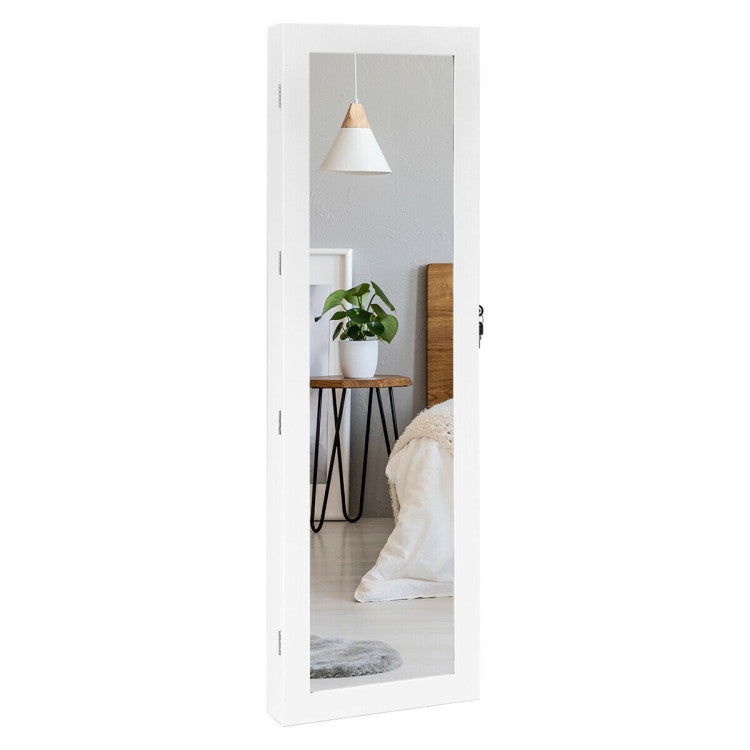 Wall Mounted Lockable Mirror Jewelry Cabinet with LED Light