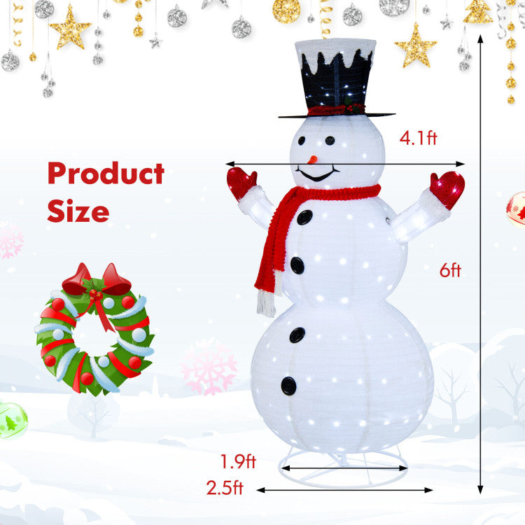 6 Feet Lighted Snowman with Top Hat and Red Scarf