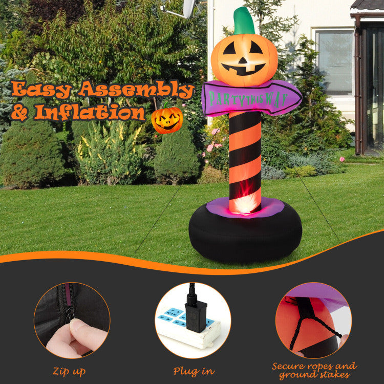 6 Feet Inflatable Halloween Pumpkin Road Sign Decoration with LED Light