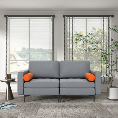 Modern Loveseat Sofa with 2 Bolsters and Side Storage Pocket