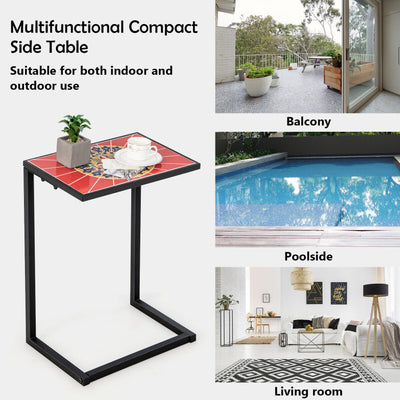 C-shaped Waterproof Outdoor Side End Table with Ceramic Top