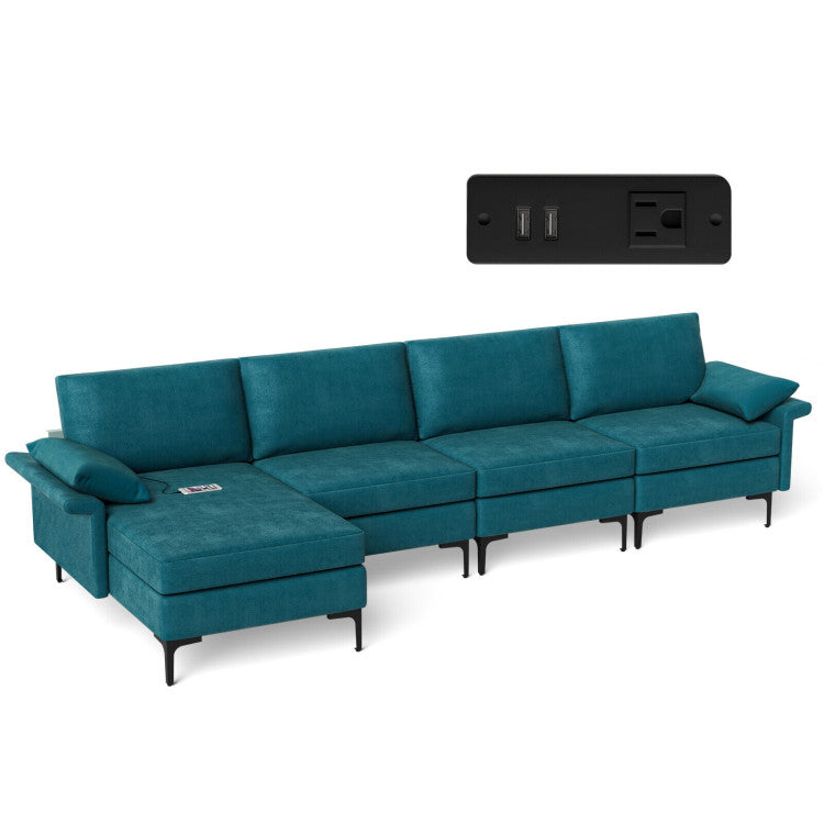 Extra Large L-shaped Sectional Sofa with Reversible Chaise--Peacock Blue