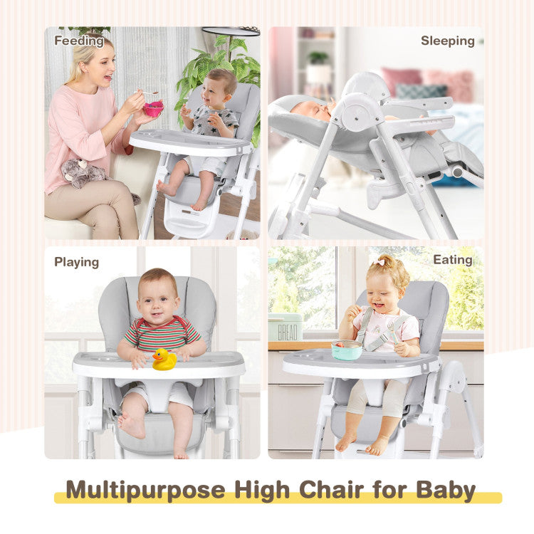 Baby Folding Chair with Wheel Tray Storage Basket