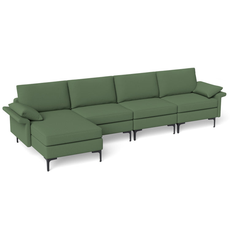 Extra Large L-shaped Sectional Sofa with Reversible Chaise--Army Green