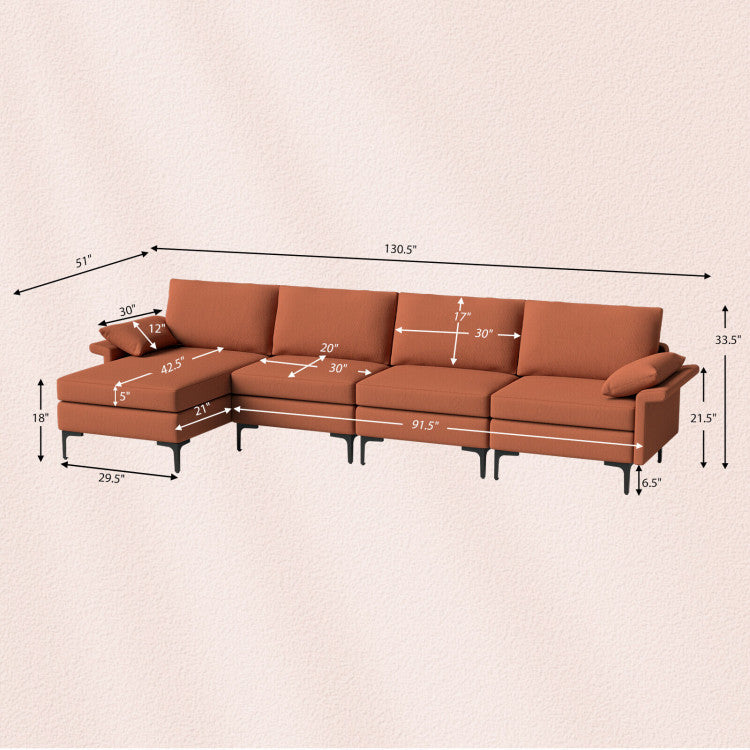 Extra Large L-shaped Sectional Sofa with Reversible Chaise--Rust Red