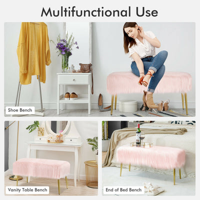 Upholstered Faux Fur Vanity Stool with Golden Legs for Makeup Room