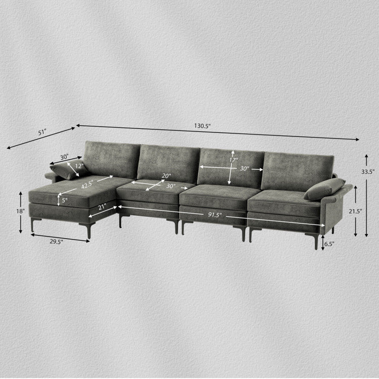 Extra Large L-shaped Sectional Sofa with Reversible Chaise--Gray