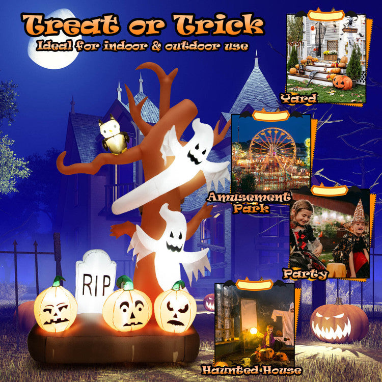 8 Feet Inflatable Halloween Dead Tree Blow Up Ghost with Built-in LED Lights