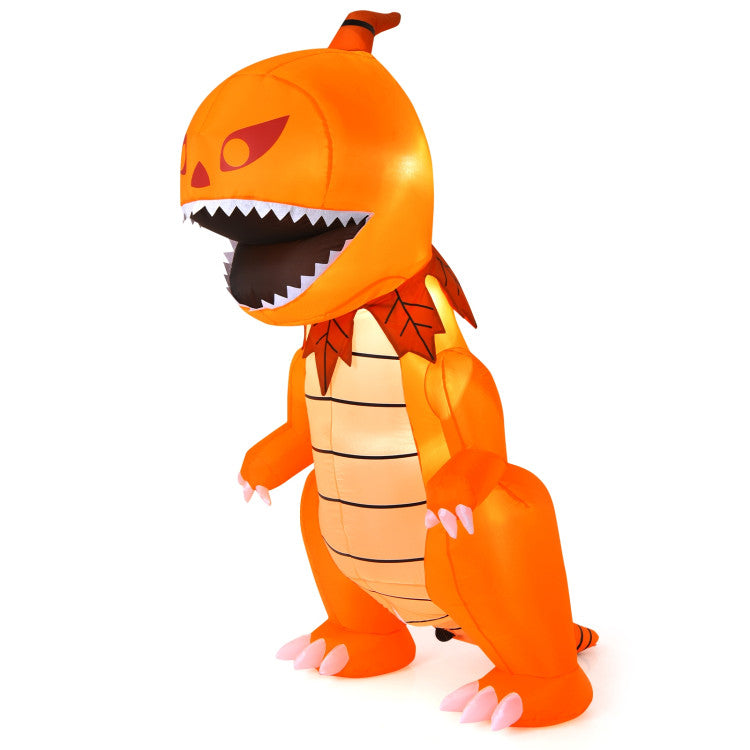 8 Feet Halloween Inflatables Pumpkin Head Dinosaur with LED Lights and 4 Stakes