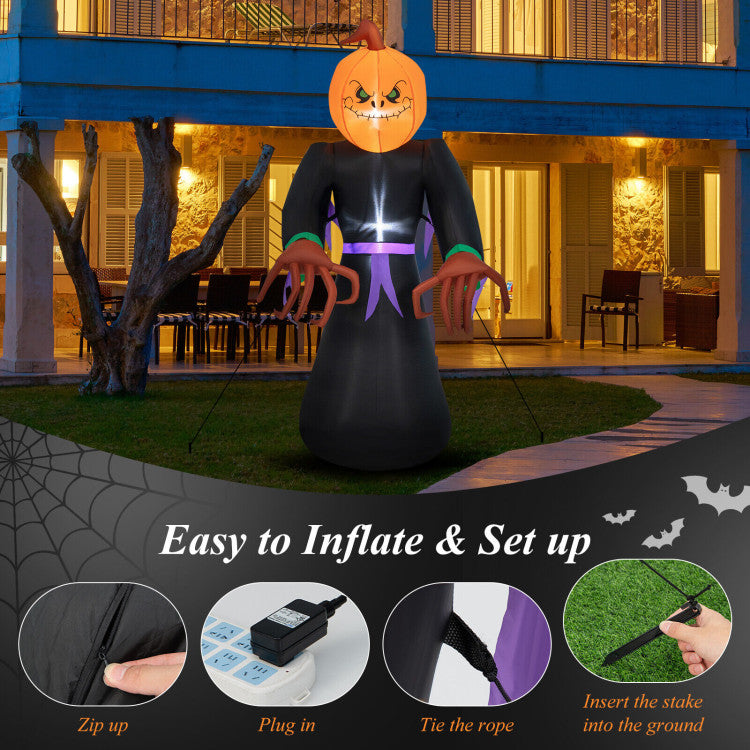 6.5 Feet Inflatable Halloween Warlock with Pumpkin Head Blow-up Pumpkin Reaper