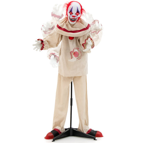 5 FT Grins Animatronic Killer Clown Halloween Decoration with Glowing Red Eyes