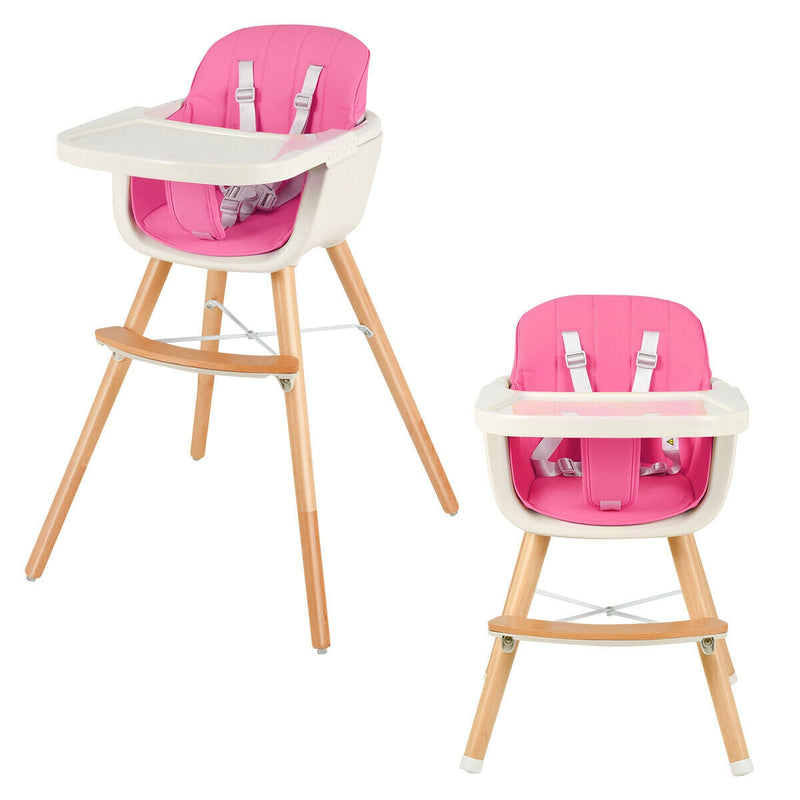 3 in 1 Convertible Cushioned Wooden Baby High Chair with Cushion