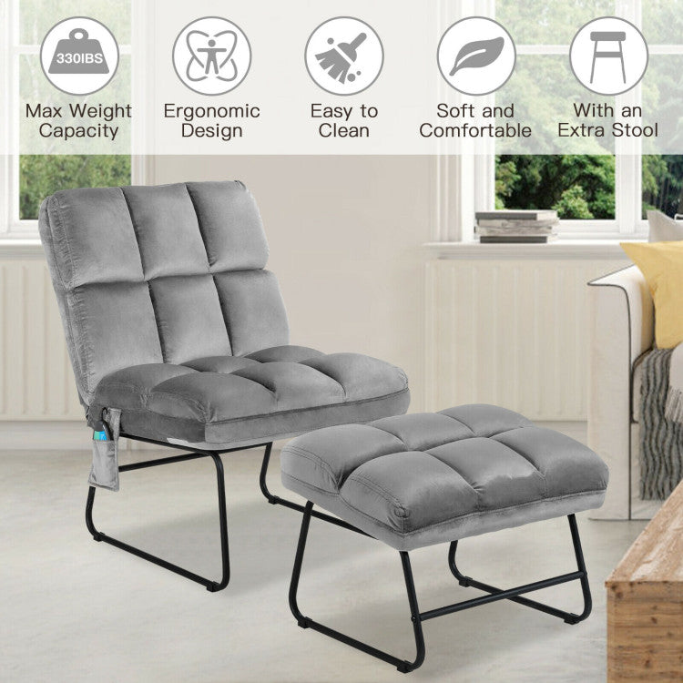 Velvet Massage Recliners with Ottoman Remote Control and Side Pocket