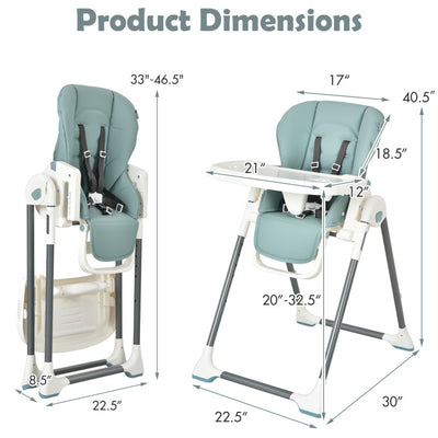 Foldable Baby High Chair with Double Removable Trays and Book Holder