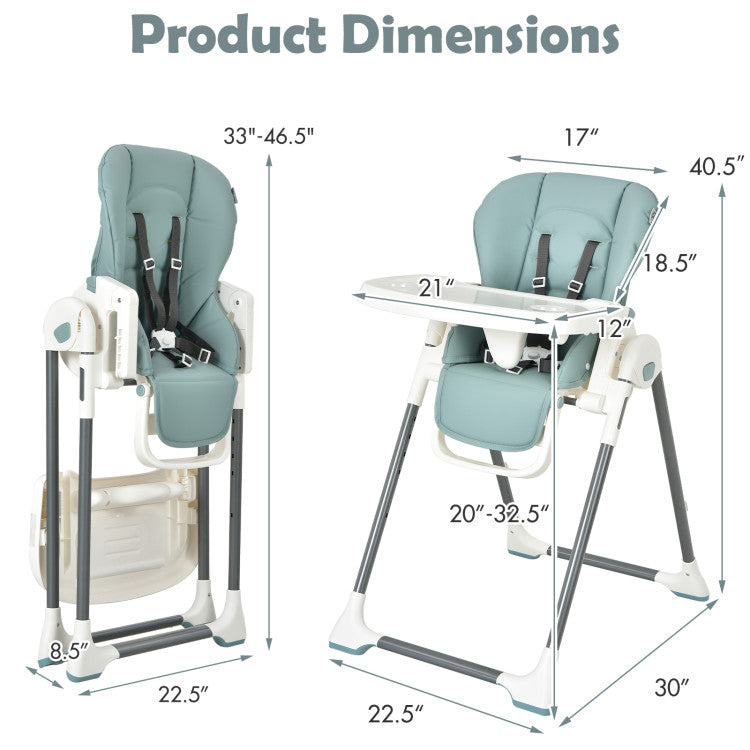 Foldable Baby High Chair with Double Removable Trays and Book Holder