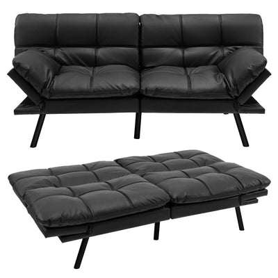 Convertible Memory Foam Futon Sofa Bed with Adjustable Armrest--Black