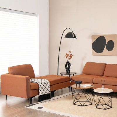 3-Seat Sectional Sofa Couch with Armrest Magazine Pocket and Metal Leg--Orange