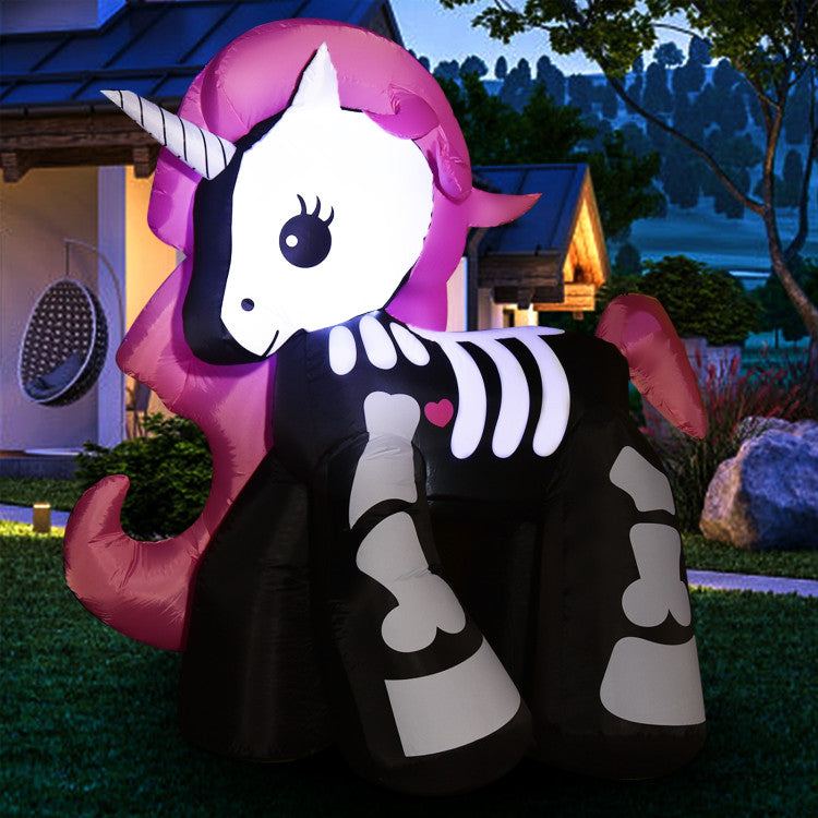 5.5 Feet Halloween Inflatables Skeleton Unicorn with Built-in LED Lights