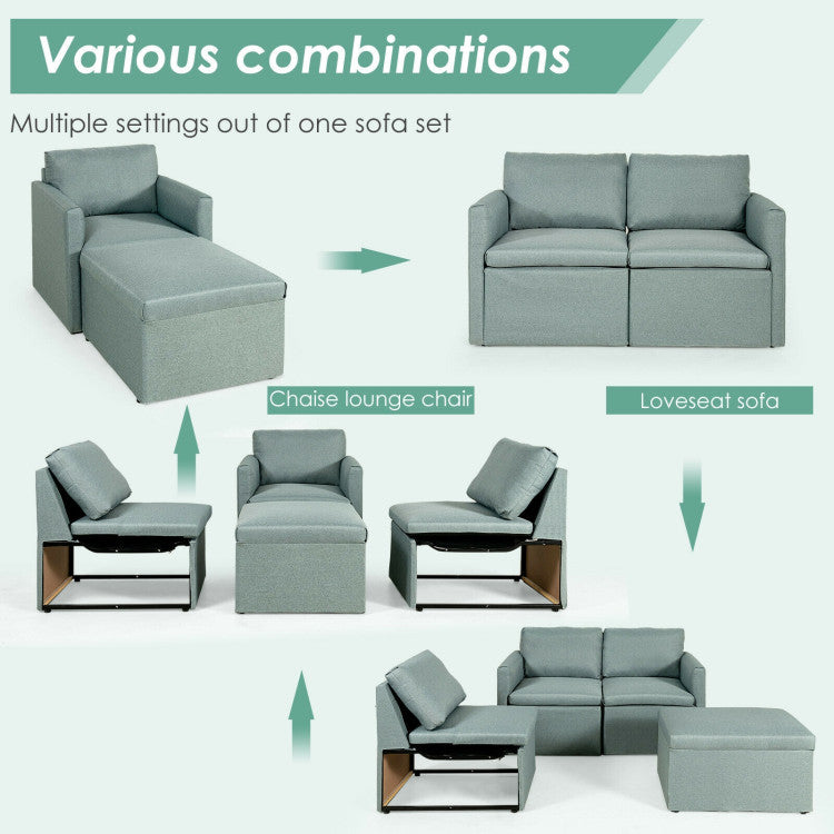 Convertible L-Shaped Sectional Sofa Couch with Reversible Chaise--Green