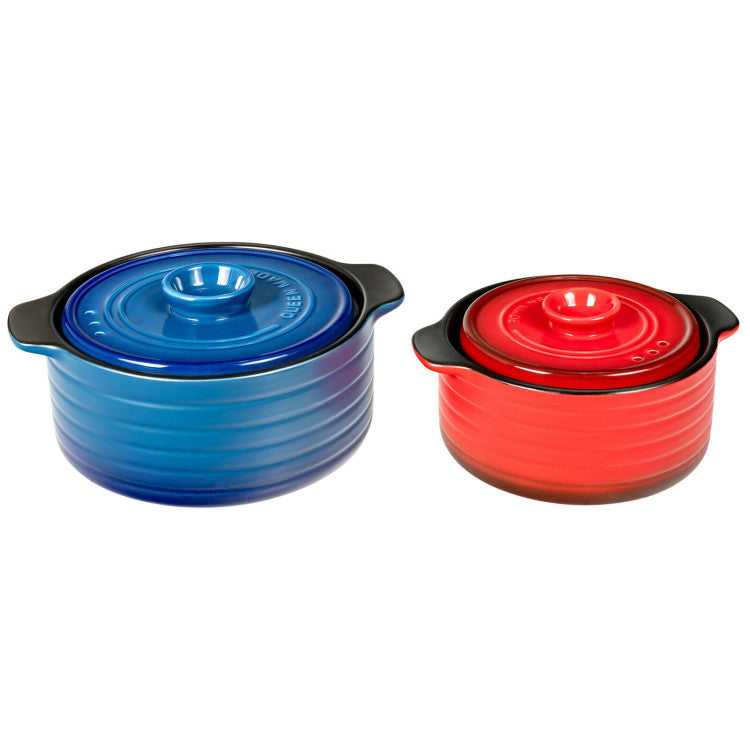 2 Pieces Ceramic Cookware Set with Lid and Insulated Handle