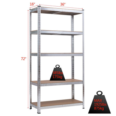 72 Inch Storage Rack with 5 Adjustable Shelves for Books Kitchenware--Silver