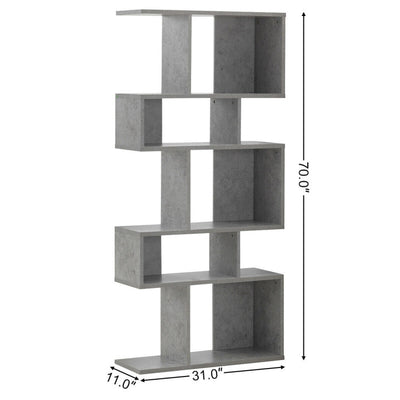 5-Tier Wood Geometric Bookshelf with S Shaped Design