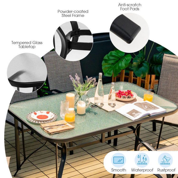 55 x 35 Inch Patio Dining Rectangle Tempered Glass Table with Umbrella Hole