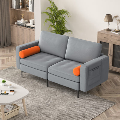 Modern Loveseat Sofa with 2 Bolsters and Side Storage Pocket