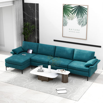 Extra Large L-shaped Sectional Sofa with Reversible Chaise--Peacock Blue