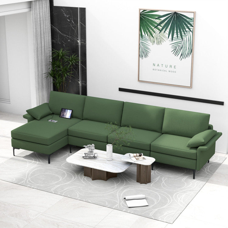 Extra Large L-shaped Sectional Sofa with Reversible Chaise--Army Green