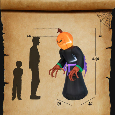 6.5 Feet Inflatable Halloween Warlock with Pumpkin Head Blow-up Pumpkin Reaper