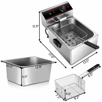 1700W Single Electric Deep Fryer with Basket Scoop Unit